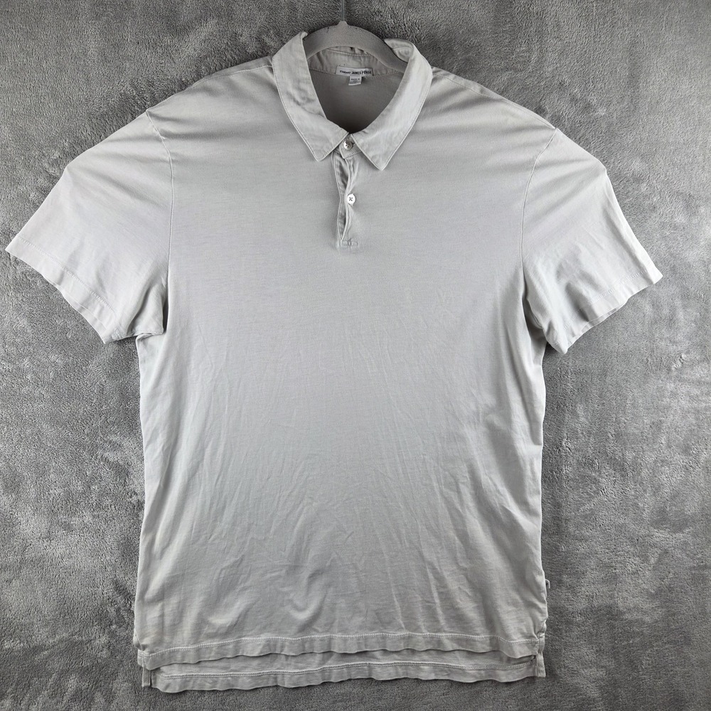 James Perse Polo Shirt Men 3/L Gray Short Sleeve Standard Resort Preppy Made USA